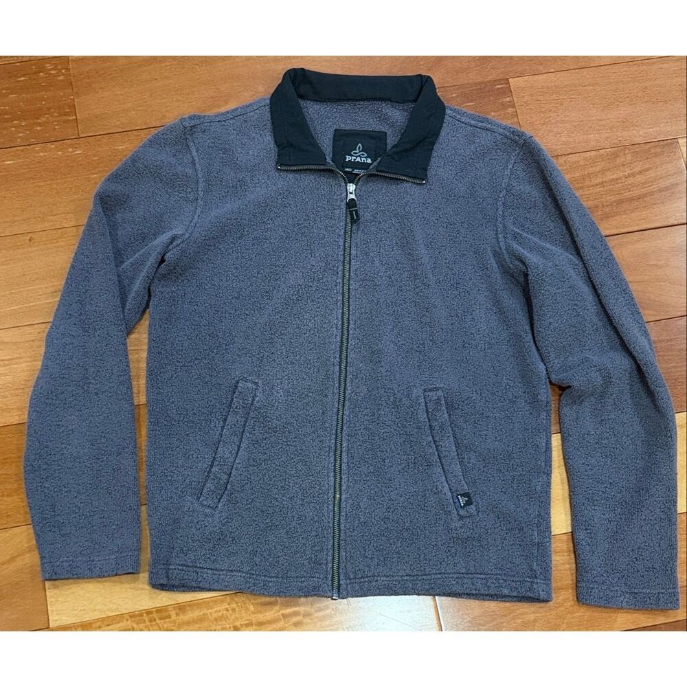 Prana Fleece Jacket Mens Gray Full Zip Mock Neck Textured Sweater Medium